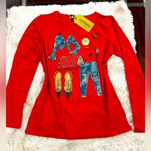 Women’s Long Sleeve Fashion Shirt Red with sparkle design